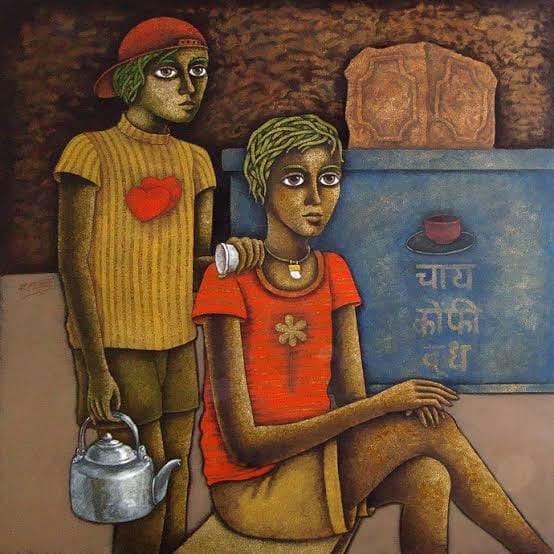 Figurative acrylic painting titled 'Chotu 4', 36x36 inches, by artist Ramchandra B Pokale on Canvas