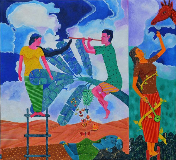 Figurative acrylic painting titled 'Chronicle Of The Ecstasies Copy', 40x36 inches, by artist Gayatri Artist on Canvas