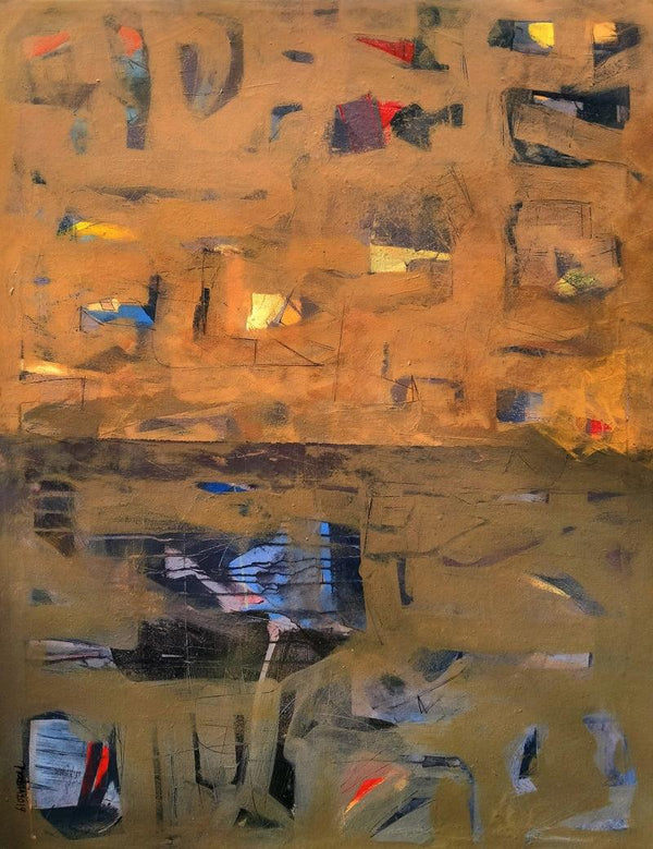 Abstract acrylic painting titled 'City Life 2', 47x35 inches, by artist Prabinkumar Nath on Canvas