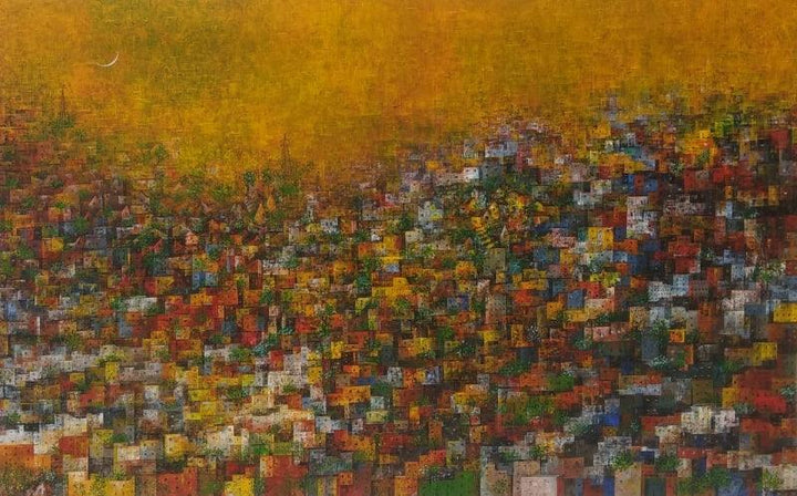 Cityscape acrylic painting titled 'City Of Dream 6', 38x62 inches, by artist M Singh on Canvas