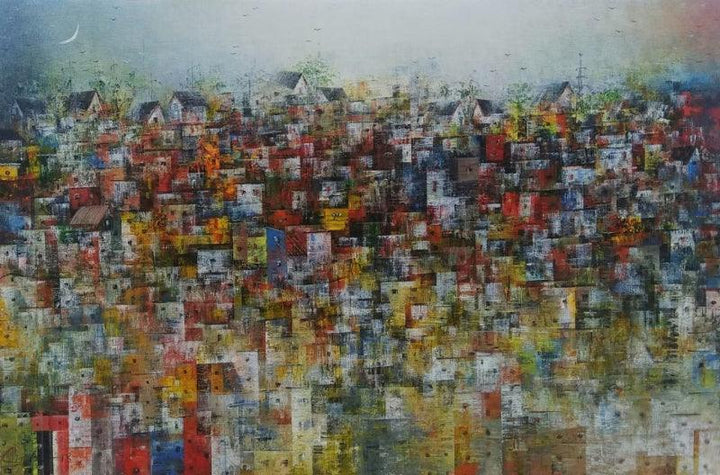 Cityscape acrylic painting titled 'City Of Dream 7', 24x36 inches, by artist M Singh on Canvas