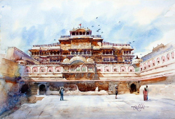 Landscape watercolor painting titled 'City Of Palace', 22x15 inches, by artist Vikrant Shitole on Paper