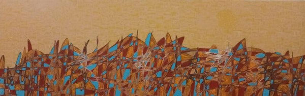 Cityscape acrylic painting titled 'Cityscape 73', 12x36 inches, by artist Rama Krishna V on Canvas