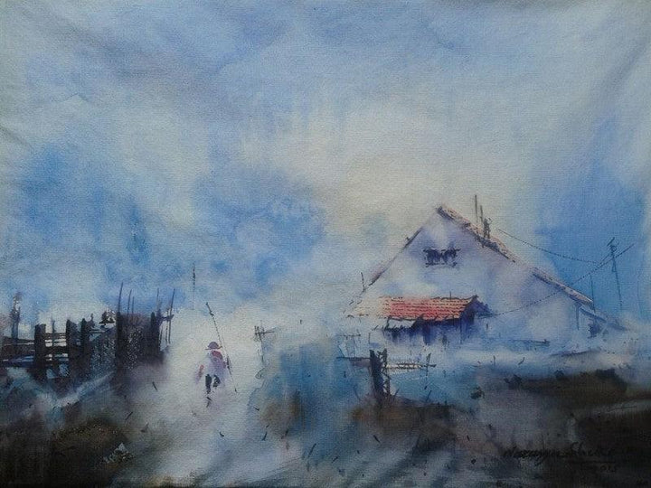 Cityscape watercolor painting titled 'Cityscape I', 14x20 inches, by artist Narayan Shelke on Paper