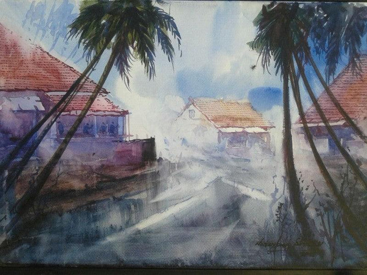 Cityscape watercolor painting titled 'Cityscape IV', 14x20 inches, by artist Narayan Shelke on Paper