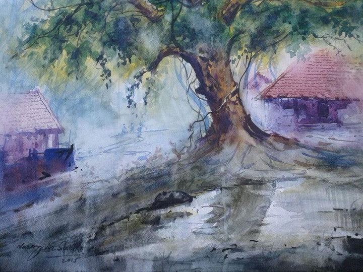 Cityscape watercolor painting titled 'Cityscape IX', 14x20 inches, by artist Narayan Shelke on Paper