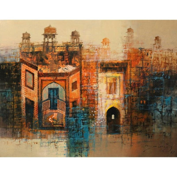 Cityscape oil painting titled 'Cityscape Painting', 22x28 inches, by artist A. Q. Arif on Canvas