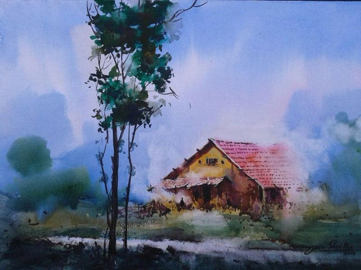 Cityscape watercolor painting titled 'Cityscape VIII', 14x20 inches, by artist Narayan Shelke on Paper