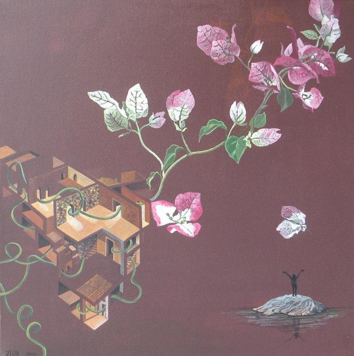 Nature acrylic painting titled 'Claiming Her Space 4', 18x18 inches, by artist Sweta Chandra on Canvas