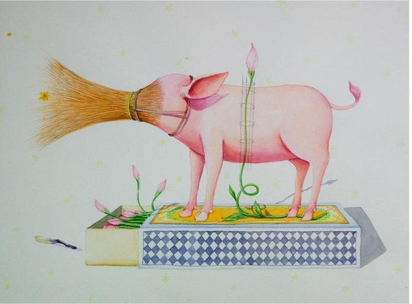 Animals watercolor painting titled 'Cleaner 1', 12x16 inches, by artist Sanjay Kumar on Paper