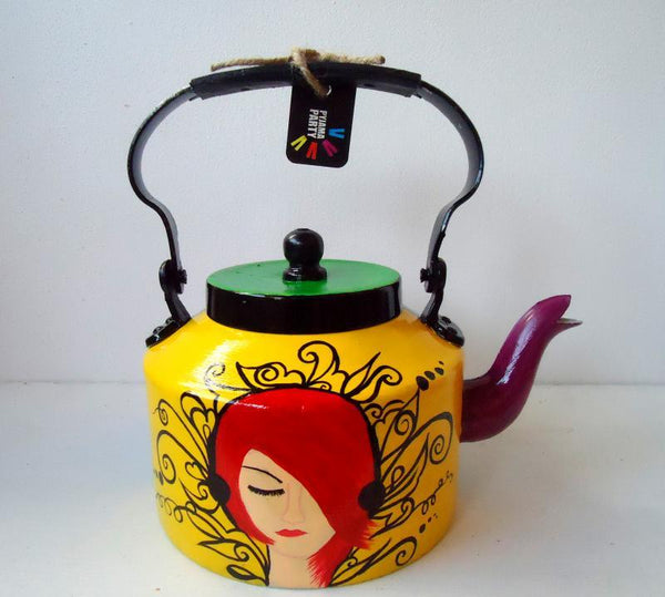 Lifestyle craft titled 'Cleopatra Tea Kettle', 9x9x7 inches, by artist Rithika Kumar on Aluminium