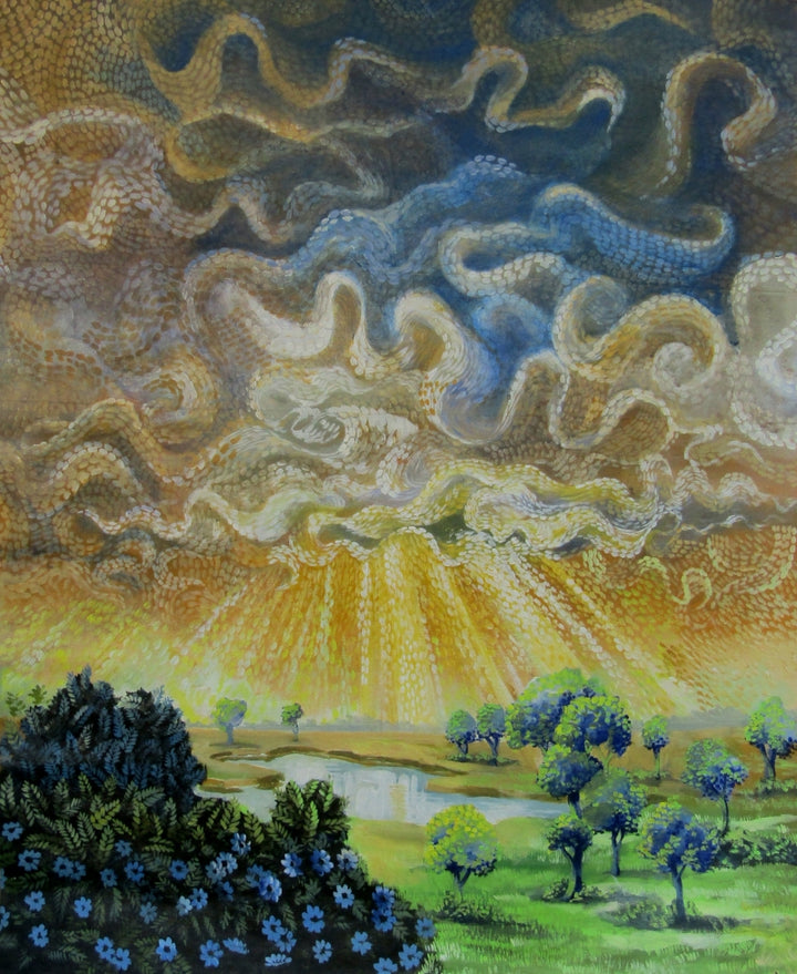 Nature acrylic painting titled 'Clouds Cant Cover', 36x30 inch, by artist Sovon Manna on Canvas