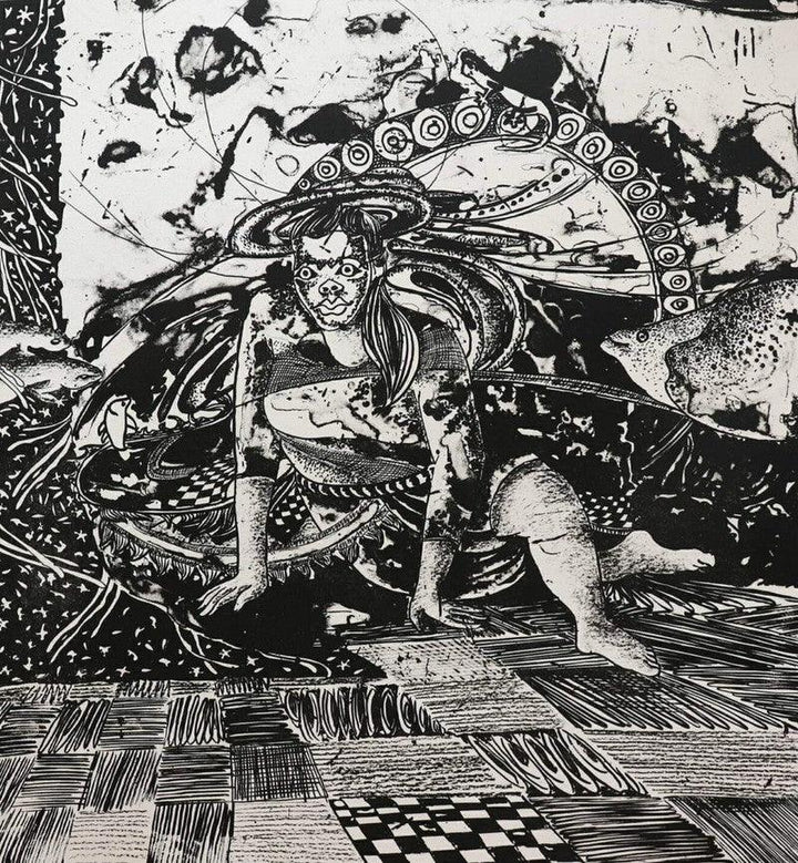 contemporary printmaking titled 'Clutter Of Fear', 12x16 inches, by artist Anupama Dey on Paper