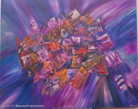 Impressionist oil painting titled 'Cluttered Life As We Live Today', 33x27 inches, by artist Bhawna Jotshi on Canvas