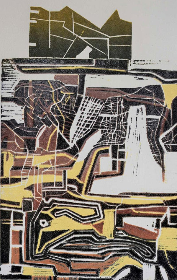 Abstract printmaking titled 'Coal Mining Issue 2', 18x16 inches, by artist Atanu Bakshi on Paper