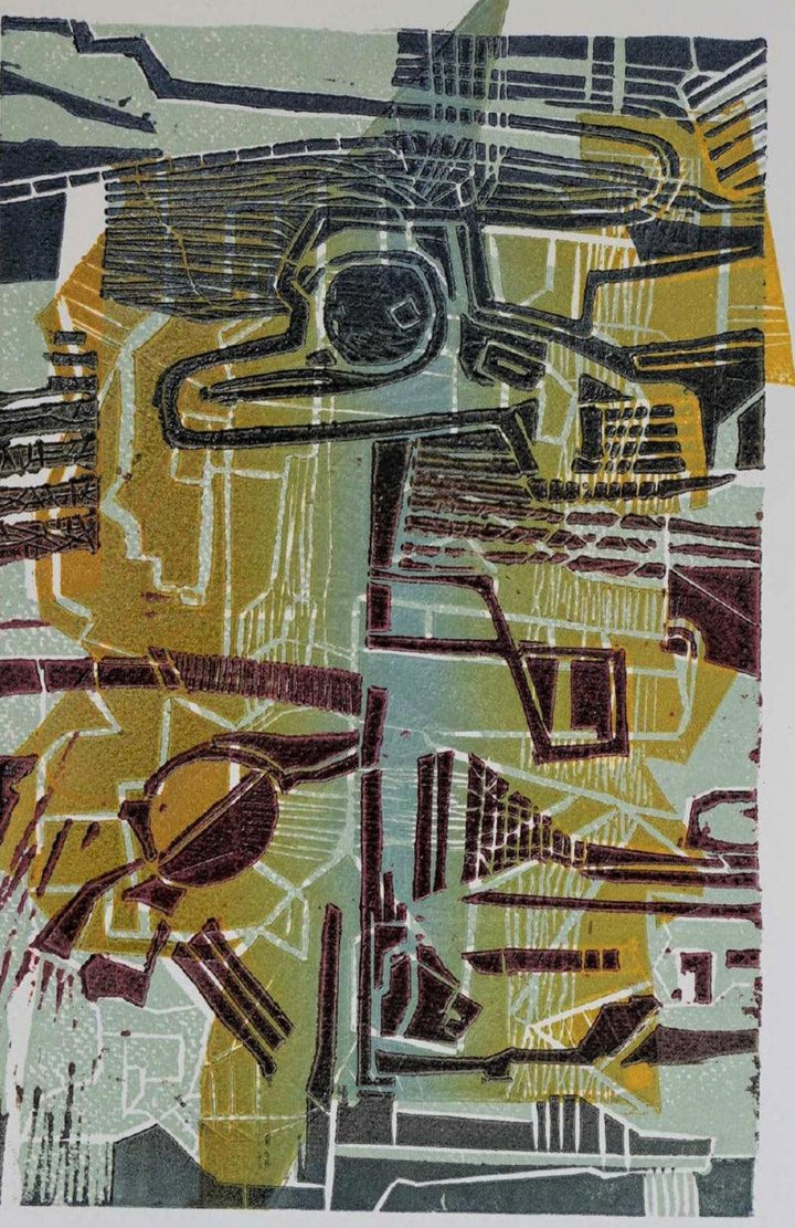 Abstract printmaking titled 'Coal Mining Issue 3', 18x16 inches, by artist Atanu Bakshi on Paper