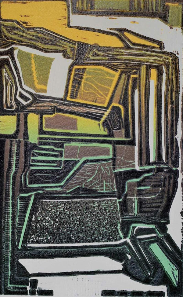 Abstract printmaking titled 'Coal Mining Issue 4', 18x16 inches, by artist Atanu Bakshi on Paper