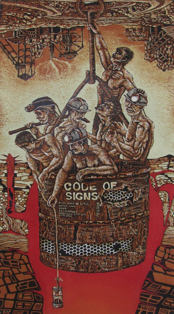 Figurative printmaking titled 'Code Of Sign', 48x24 inches, by artist Partha Dutta on Paper