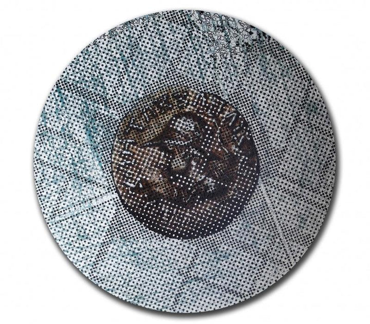 contemporary acrylic oil painting titled 'Coin the Dice', 23x23 inches, by artist T Raju Gopalarao on Canvas