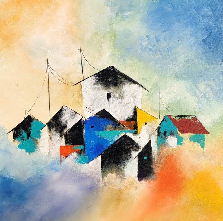 Landscape acrylic painting titled 'Colony', 36x36 inches, by artist Sanjay Dhawale on Canvas