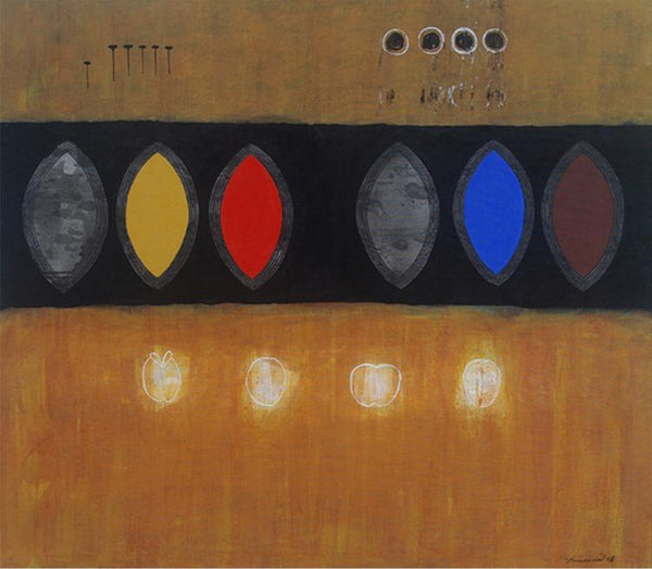 Abstract acrylic painting titled 'Color Bulbs', 42x48 inches, by artist Asim Paul on Canvas