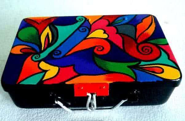 Lifestyle craft titled 'Color Swirl Trinket Box', 9x6x4 inches, by artist Rithika Kumar on Aluminium