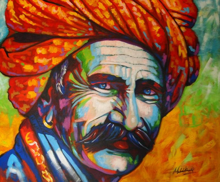 Portrait acrylic painting titled 'Colorful Life', 40x48 inches, by artist Mahesh Kummar on Canvas