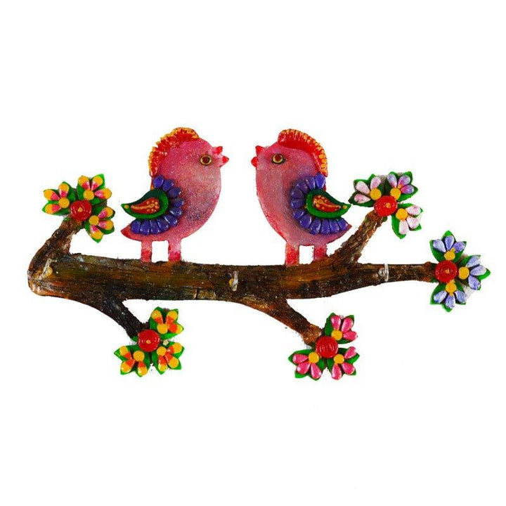 Lifestyle craft titled 'Colorful Love Birds Key Holder', 7x12x1 inches, by artist E Craft on Paper