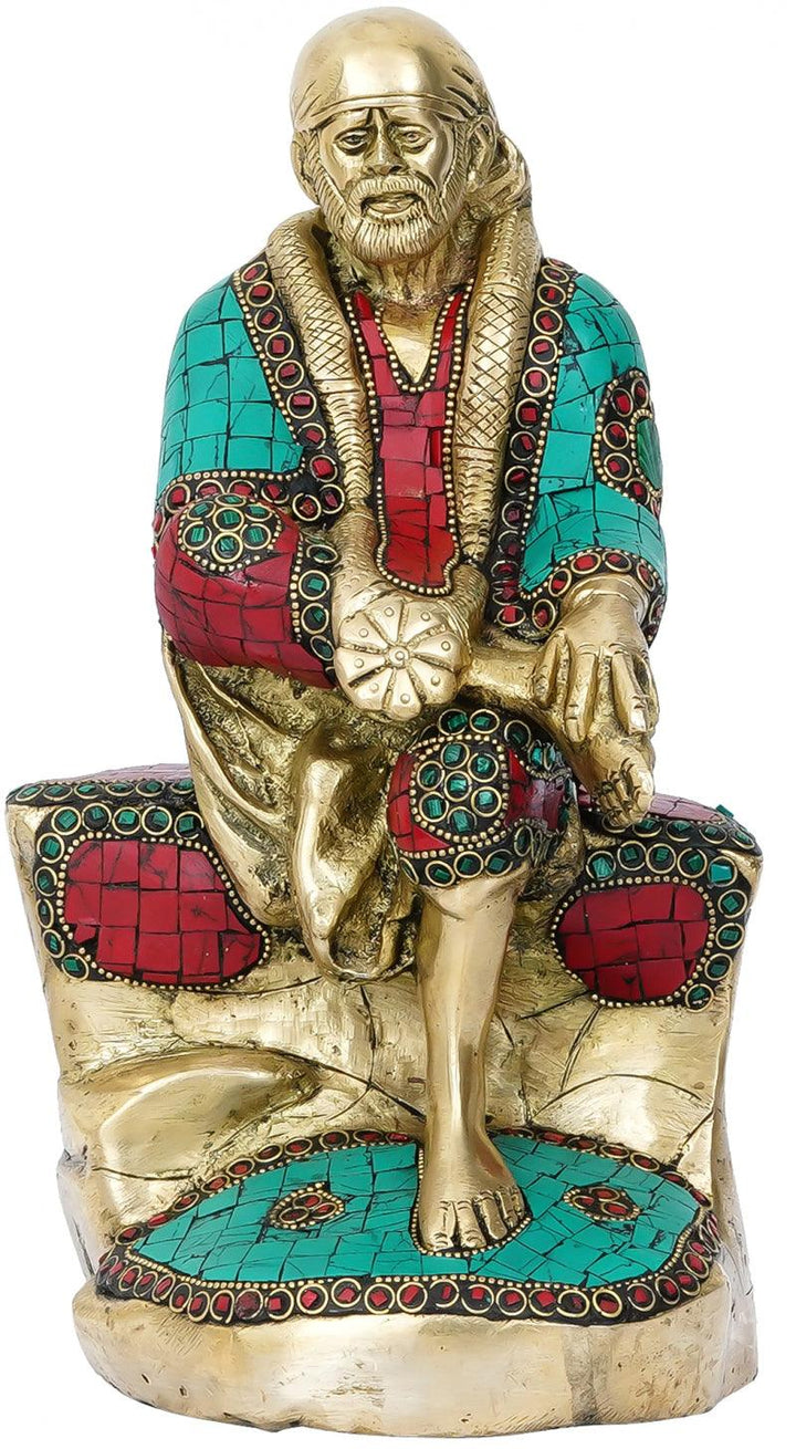 Religious handicraft titled 'Colorful Sai Baba', 11x6x5 inches, by artist Brass Handicrafts on Brass