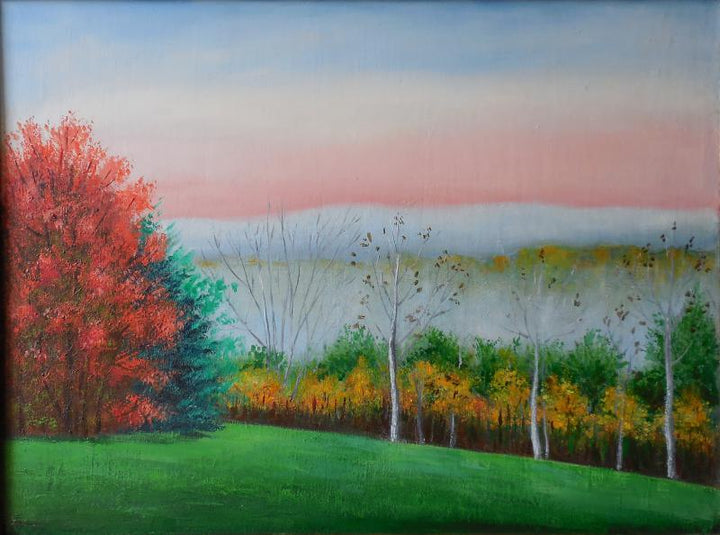 Landscape oil painting titled 'Colors Of Fall', 26x20 inches, by artist Kaladikam Arts on Canvas