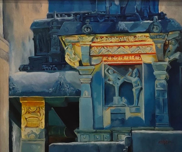 Religious acrylic painting titled 'Colour Shades Of kailas Temple', 30x36 inches, by artist Sheetal Bawkar on Canvas