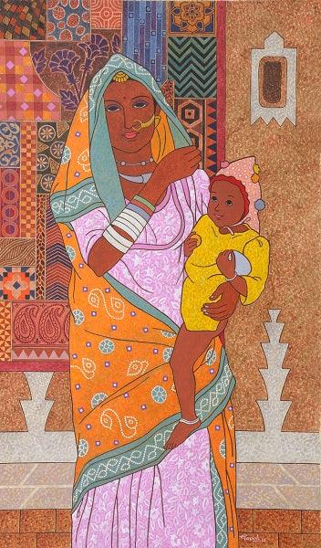 Figurative acrylic painting titled 'Colour Tapestry', 24x15 inches, by artist Gopal Nandurkar on Archival Paper