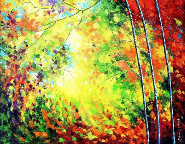 Nature oil painting titled 'Colours Of Autumn Replica', 36x48 inches, by artist Bahadur Singh on Canvas