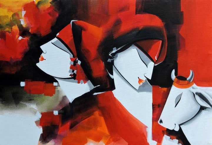 Figurative acrylic painting titled 'Colours of love', 24x36 inches, by artist Pradeesh K Raman on canvas