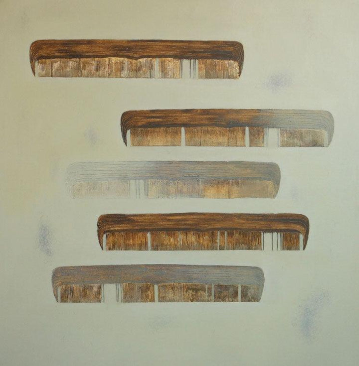 Lifestyle mixed media painting titled 'Comb 6', 48x48 inches, by artist Anand More on Canvas