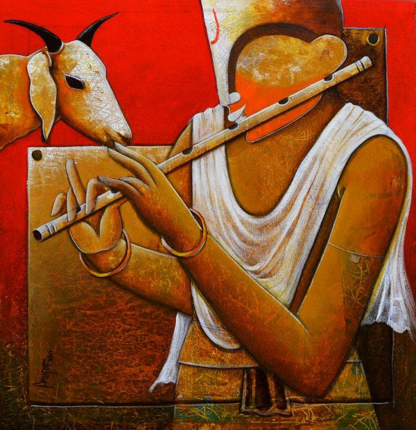 Animals acrylic painting titled 'Companion', 25x24 inches, by artist Anupam Pal on Canvas