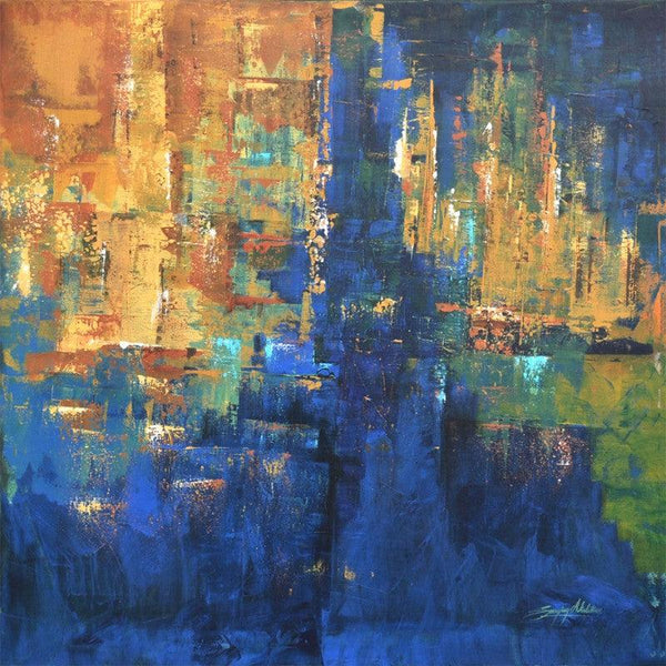 Abstract acrylic painting titled 'Composition 10', 36x36x2 inches, by artist Sanjay Akolikar on Canvas