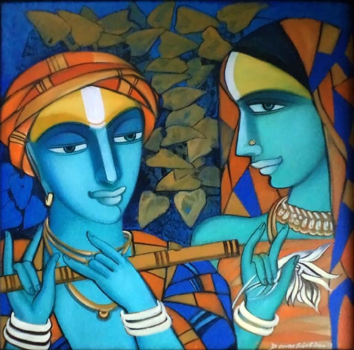 Figurative acrylic painting titled 'Composition 2', 24x24 inches, by artist Dewashish Das on Canvas