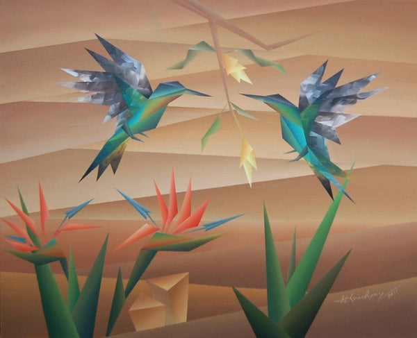 Animals acrylic painting titled 'Composition 3', 26x32 inches, by artist Nirakar Chowdhury on Canvas