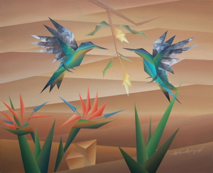 Animals acrylic painting titled 'Composition 3', 26x32 inches, by artist Nirakar Chowdhury on Canvas