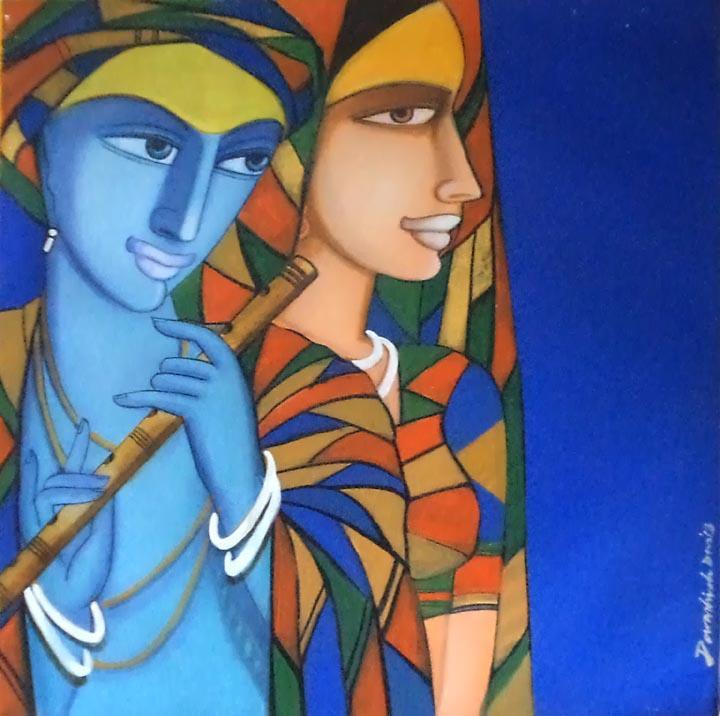 Figurative acrylic painting titled 'Composition 4', 24x24 inches, by artist Dewashish Das on Canvas