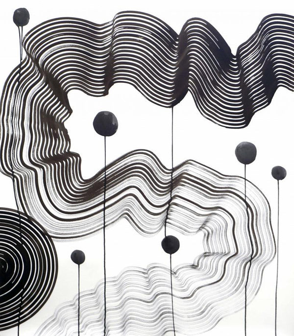 Abstract ink drawing titled 'Composition No 318', 33x29 inches, by artist Sumit Mehndiratta on Paper