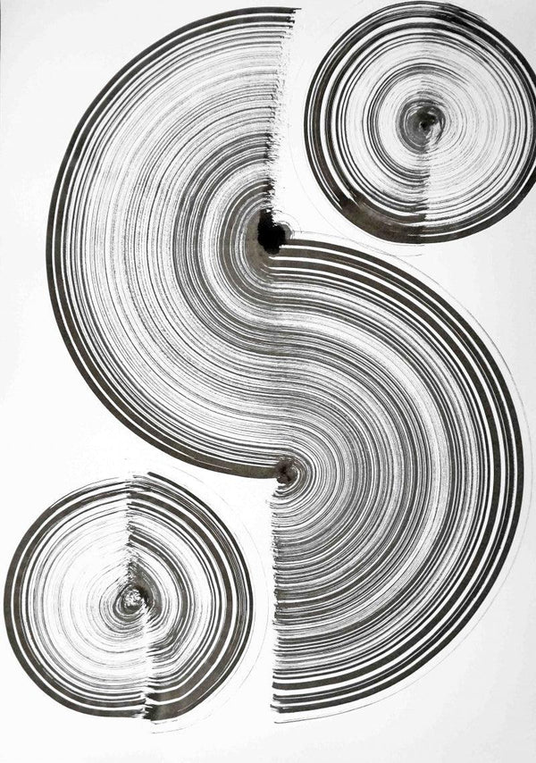 Abstract ink drawing titled 'Composition No 327', 25x19 inches, by artist Sumit Mehndiratta on Paper