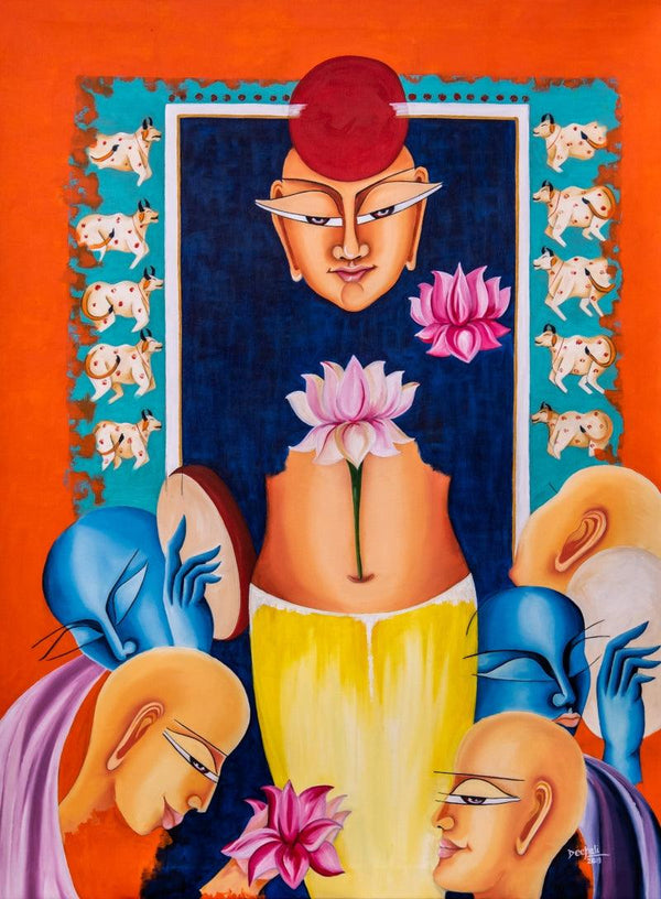 contemporary acrylic oil painting titled 'Composition on shree nath ji', 48x36 inches, by artist Deepali Mundra on Canvas