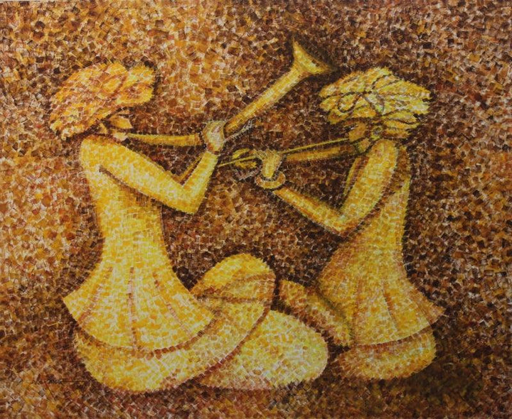 Figurative acrylic painting titled 'Concert2014', 48x58 inches, by artist Sarang Singla on canvas