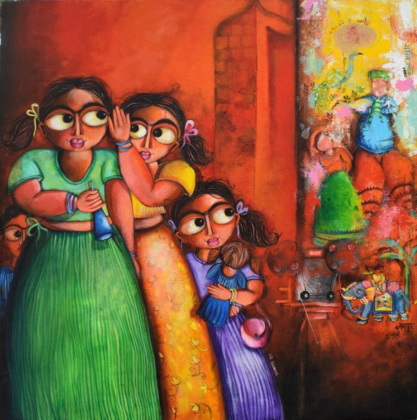 Figurative acrylic painting titled 'Confidant', 36x36 inches, by artist Sharmi Dey on Canvas