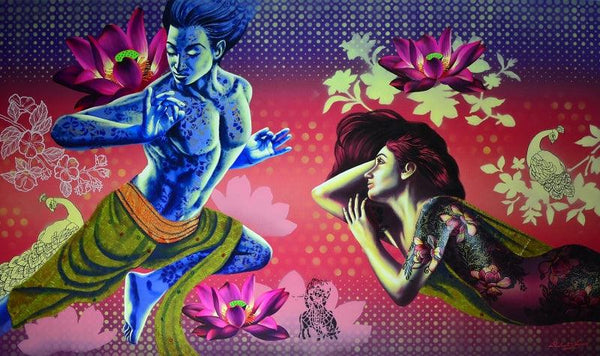 Figurative acrylic painting titled 'Confluence Of Emotions 1', 36x60 inches, by artist Prashanta Nayak on Canvas