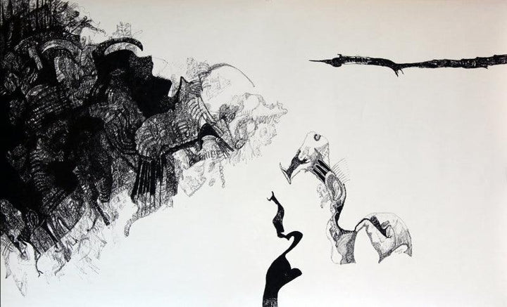 contemporary pen drawing titled 'Connecting God', 24x40 inches, by artist Rachana Shah on Fabriano Paper