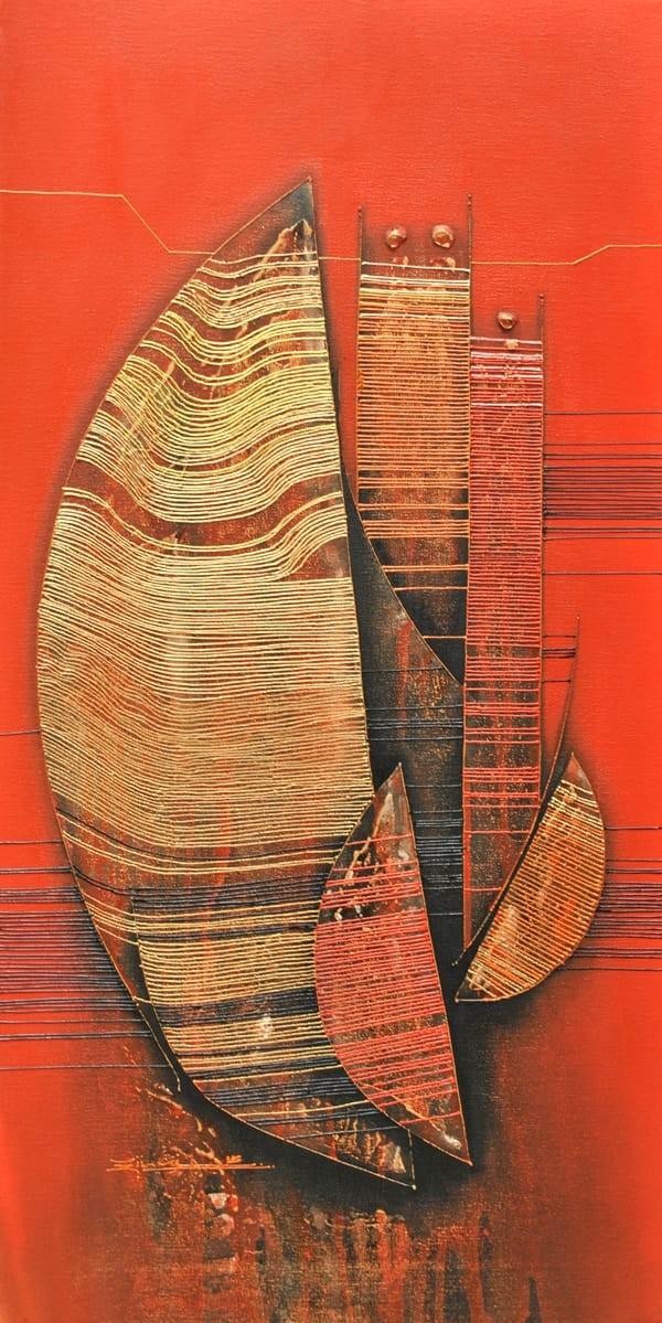 Abstract acrylic painting titled 'Conquer Abstract 12', 36x18 inches, by artist Rahul Dangat on Canvas