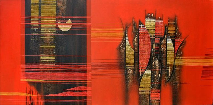 Abstract acrylic painting titled 'Conquer Abstract 6', 30x60 inches, by artist Rahul Dangat on Canvas